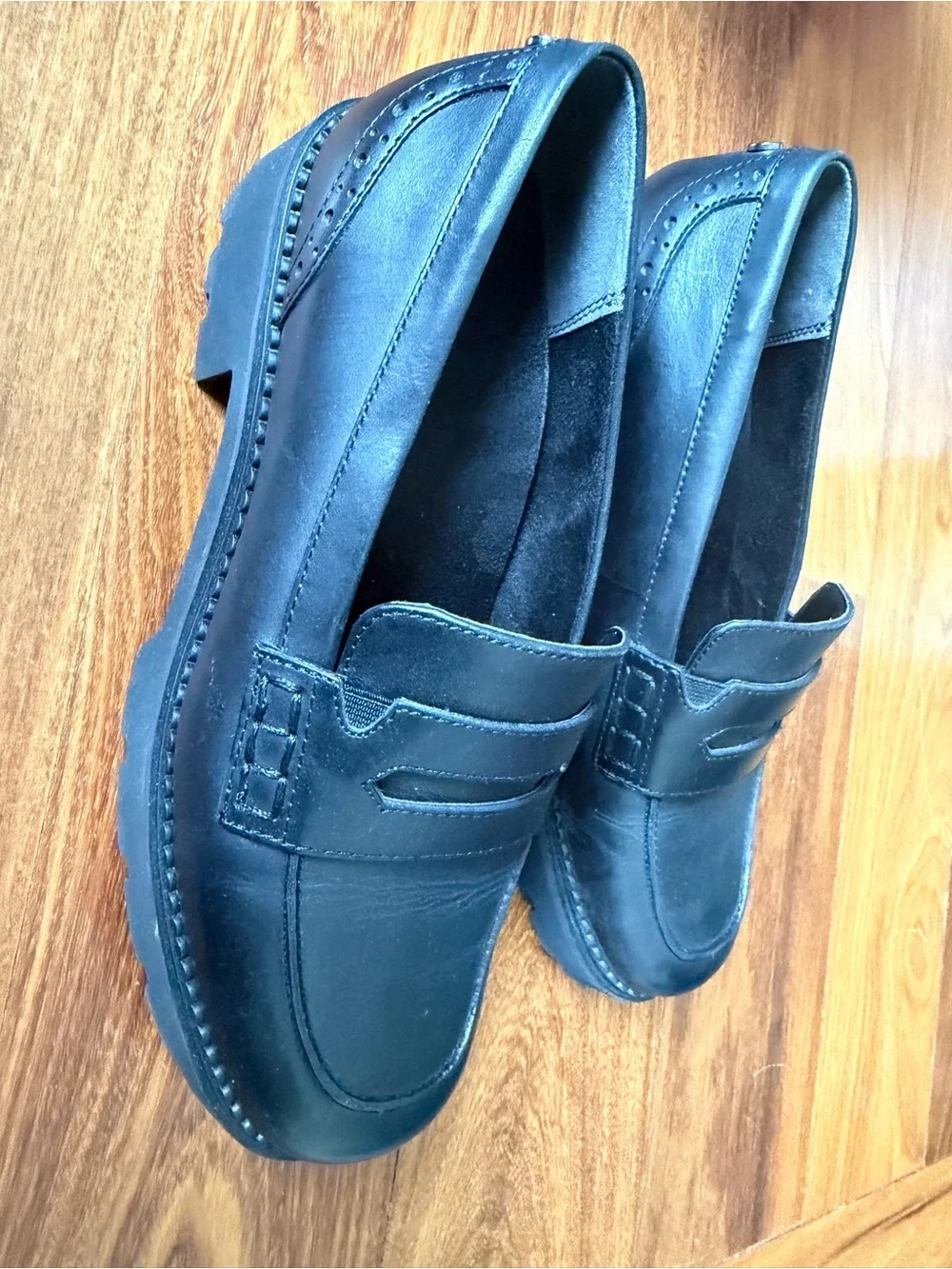 Vionic Black Leather Lug-Sole Penny Loafers Vionic Womens Fillmore